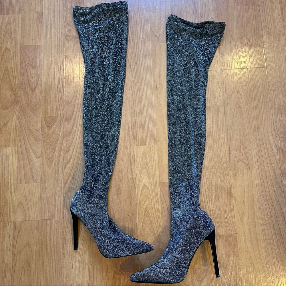 Liliana sparkly thigh high heel boots